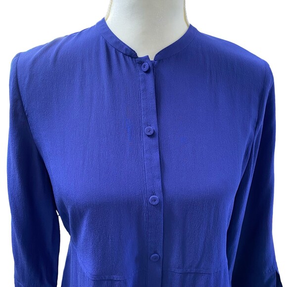 EILEEN FISHER Blue 100% Silk Button Down 3/4 Sleeve Top Size XSmall - Picture 1 of 7